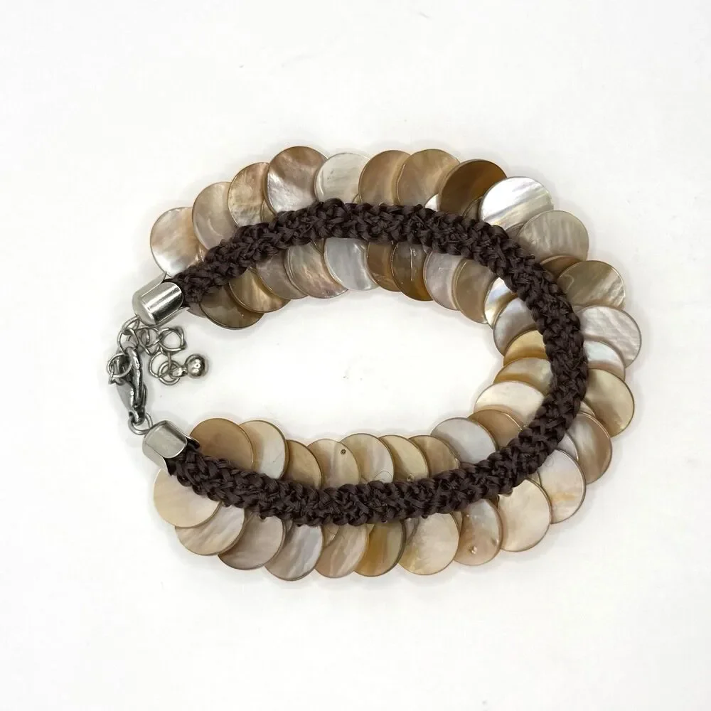 Mother of Pearl Shell Disc Bracelet Mermaid Boho Coastal Statement Iridescent